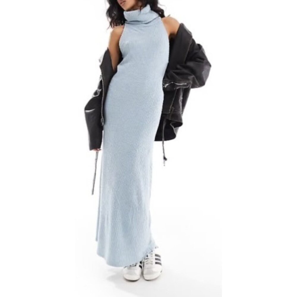 ASOS Design Womens Maxi Dress Size 6 NWOT‎ Boucle Sleeveless Extreme Roll Blue